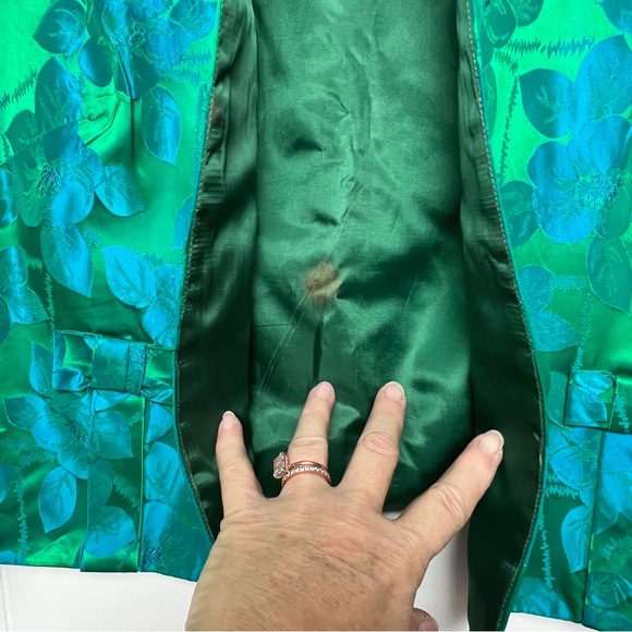 Vintage Floral Damask Green Blue 3/4 Sleeve Cropped Jacket Women’s Size XL - Picture 10 of 12
